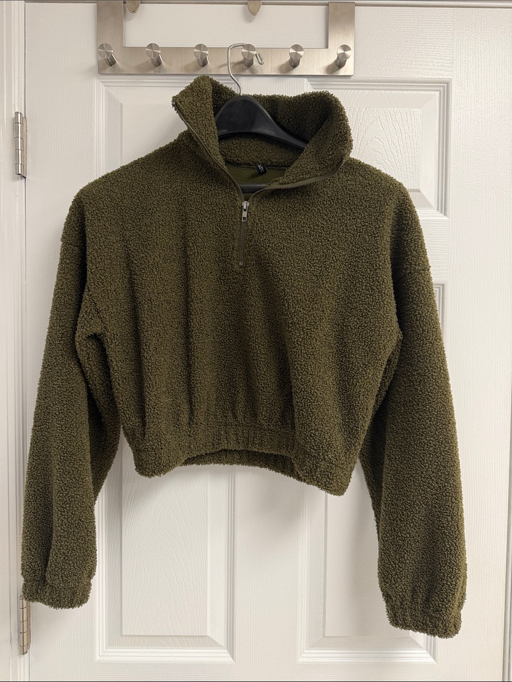Olive Green Sherpa Quarter-Zip Pullover Jacket - Women